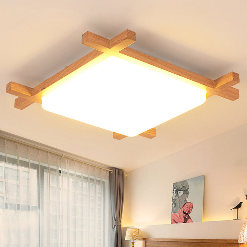 Minimalist Square Flush Mount Lighting Wood Bedroom LED Flush Mount Fixture with Acrylic Shade Clearhalo 'Ceiling Lights' 'Close To Ceiling Lights' 'Close to ceiling' 'Flush mount' Lighting' 2228945