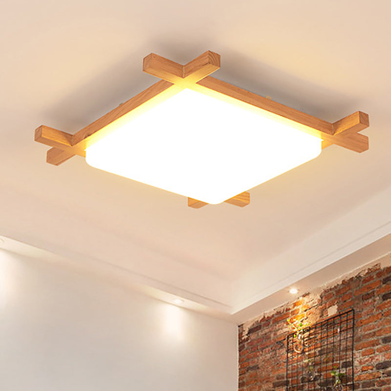 Minimalist Square Flush Mount Lighting Wood Bedroom LED Flush Mount Fixture with Acrylic Shade Clearhalo 'Ceiling Lights' 'Close To Ceiling Lights' 'Close to ceiling' 'Flush mount' Lighting' 2228947