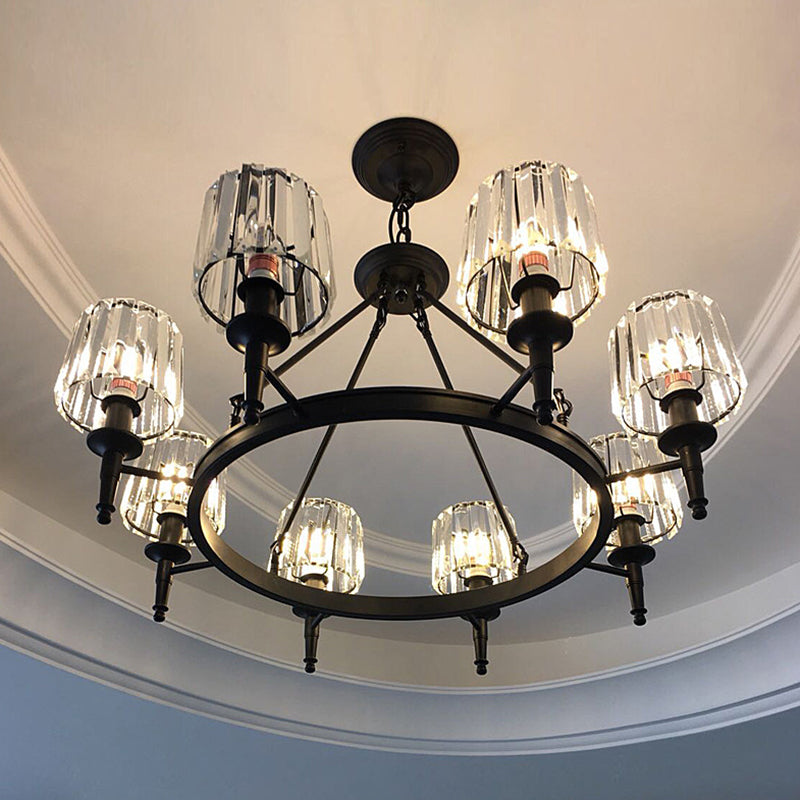 Circle Chandelier Lamp Contemporary Crystal 6/8 Bulbs Black Hanging Pendant Light for Living Room 8 Black Clearhalo 'Ceiling Lights' 'Chandeliers' 'Modern Chandeliers' 'Modern' Lighting' 222923