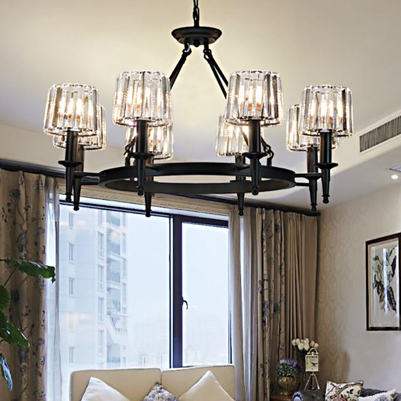 Circle Chandelier Lamp Contemporary Crystal 6/8 Bulbs Black Hanging Pendant Light for Living Room Clearhalo 'Ceiling Lights' 'Chandeliers' 'Modern Chandeliers' 'Modern' Lighting' 222924