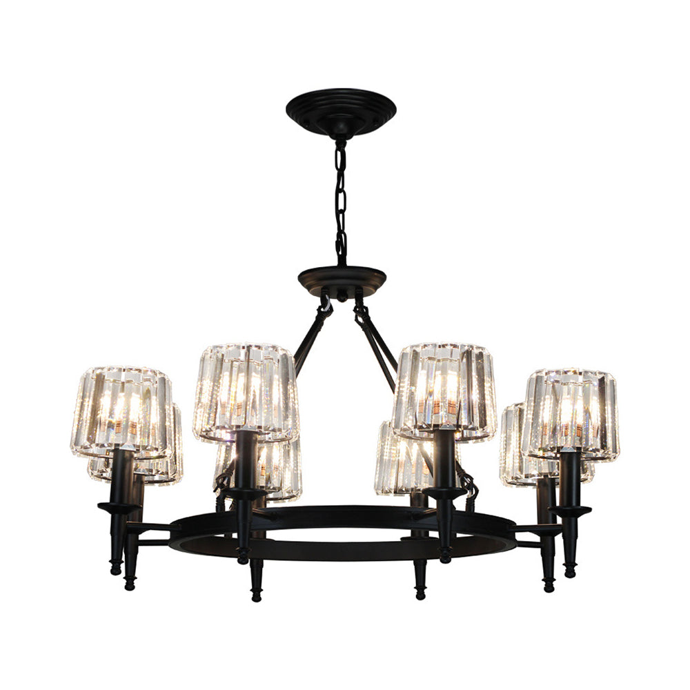 Circle Chandelier Lamp Contemporary Crystal 6/8 Bulbs Black Hanging Pendant Light for Living Room Clearhalo 'Ceiling Lights' 'Chandeliers' 'Modern Chandeliers' 'Modern' Lighting' 222925