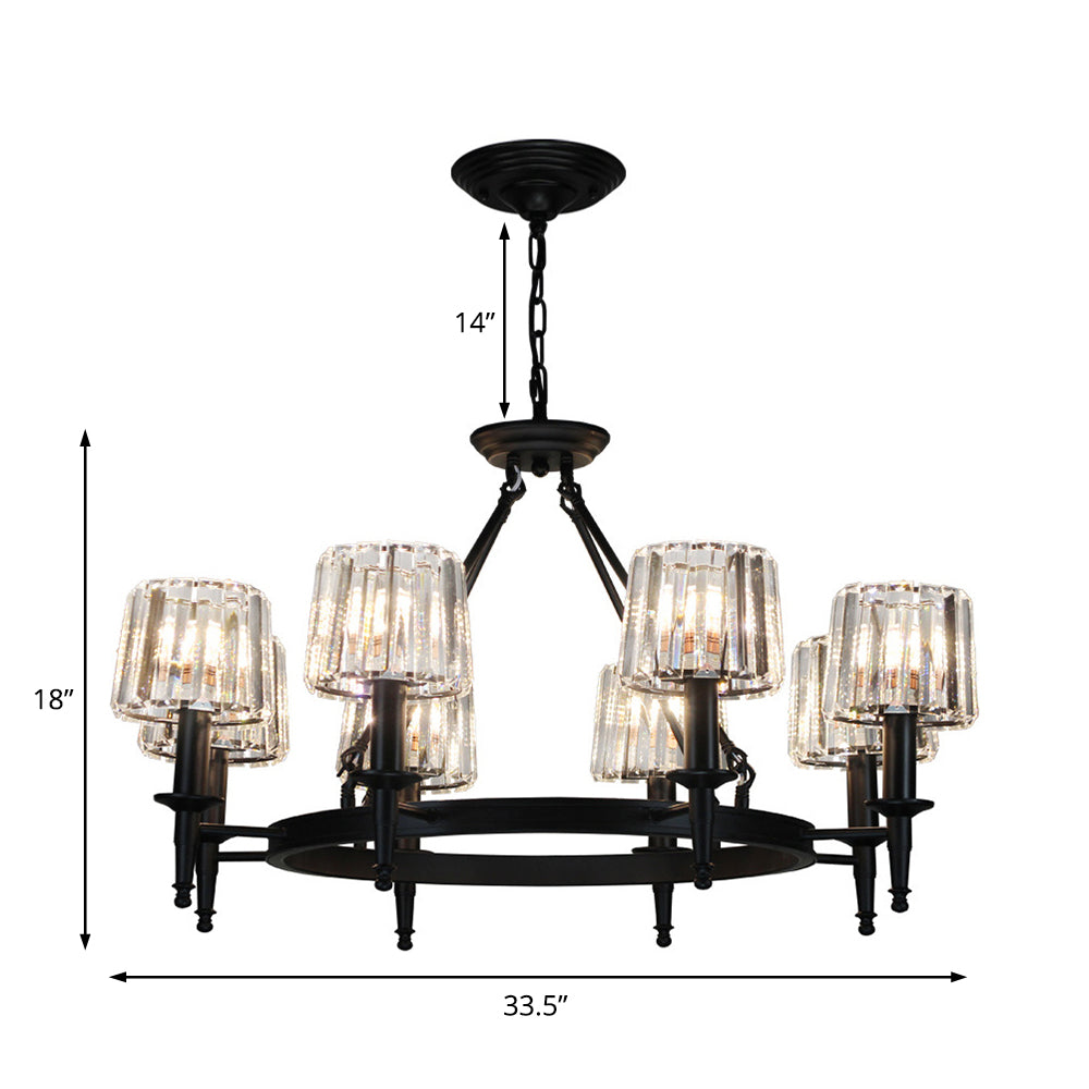 Circle Chandelier Lamp Contemporary Crystal 6/8 Bulbs Black Hanging Pendant Light for Living Room Clearhalo 'Ceiling Lights' 'Chandeliers' 'Modern Chandeliers' 'Modern' Lighting' 222926