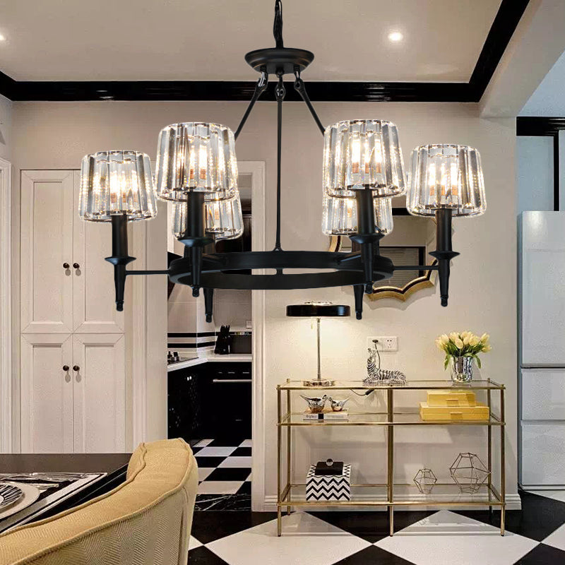 Circle Chandelier Lamp Contemporary Crystal 6/8 Bulbs Black Hanging Pendant Light for Living Room Clearhalo 'Ceiling Lights' 'Chandeliers' 'Modern Chandeliers' 'Modern' Lighting' 222928