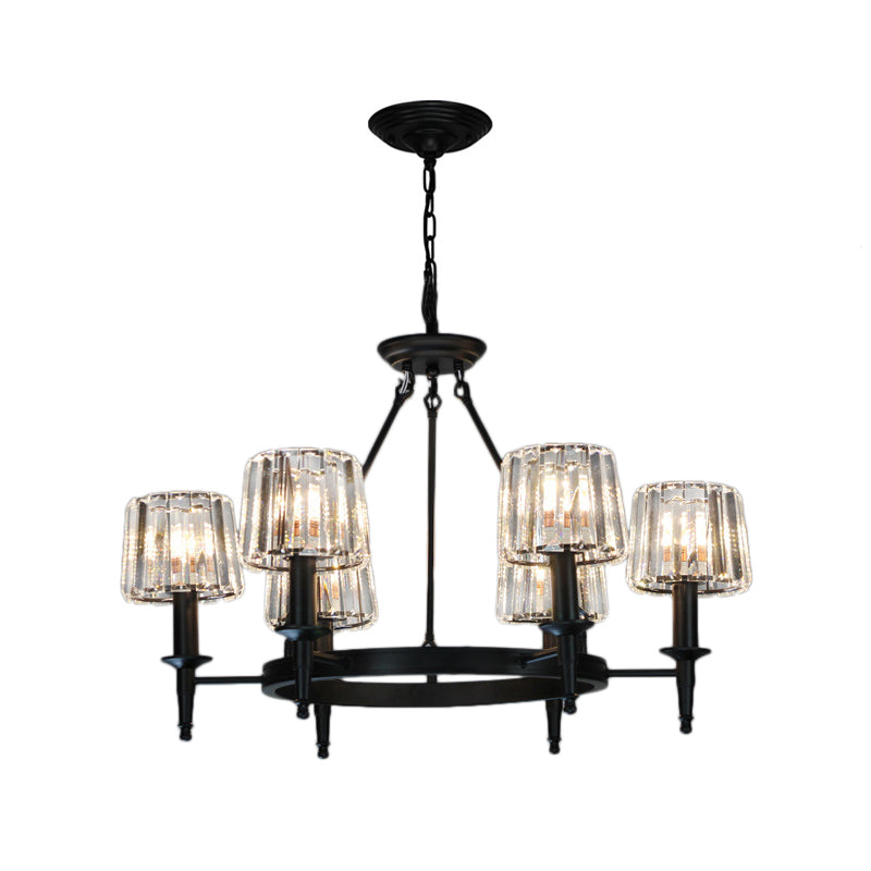 Circle Chandelier Lamp Contemporary Crystal 6/8 Bulbs Black Hanging Pendant Light for Living Room Clearhalo 'Ceiling Lights' 'Chandeliers' 'Modern Chandeliers' 'Modern' Lighting' 222930