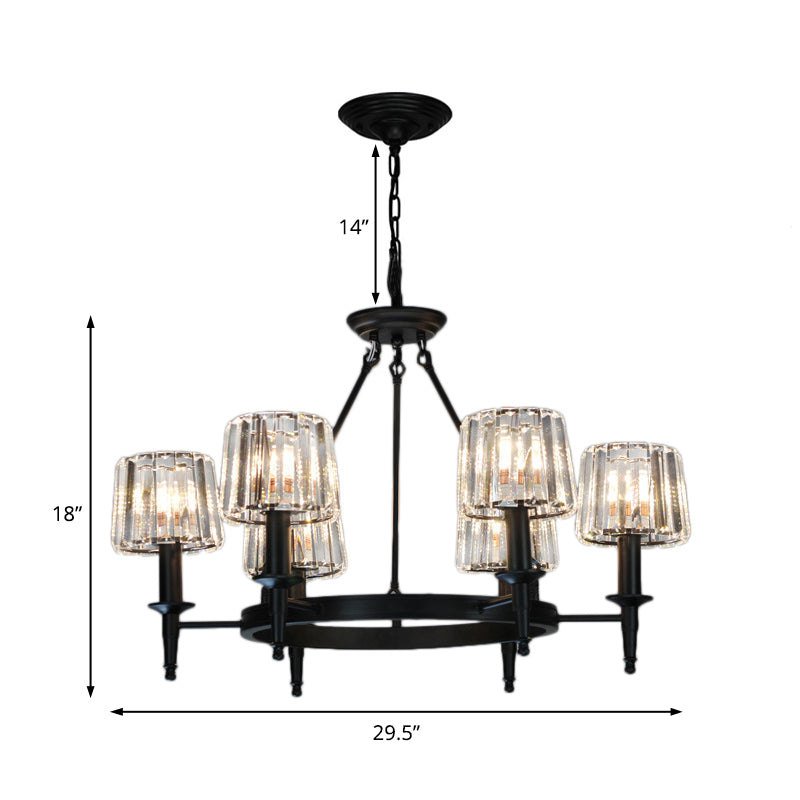 Circle Chandelier Lamp Contemporary Crystal 6/8 Bulbs Black Hanging Pendant Light for Living Room Clearhalo 'Ceiling Lights' 'Chandeliers' 'Modern Chandeliers' 'Modern' Lighting' 222931