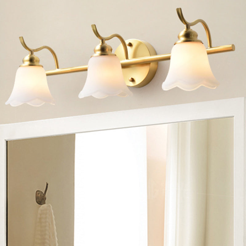 Traditional Flared Sconce 2/3 Lights White Glass Wall Mounted Vanity Light in Gold for Bathroom 3.0 Gold Clearhalo 'Vanity Lights' 'Wall Lights' Lighting' 222945