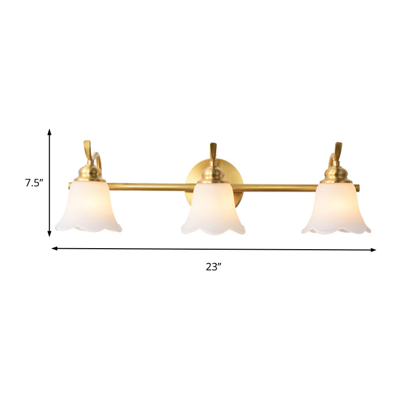 Traditional Flared Sconce 2/3 Lights White Glass Wall Mounted Vanity Light in Gold for Bathroom Clearhalo 'Vanity Lights' 'Wall Lights' Lighting' 222947