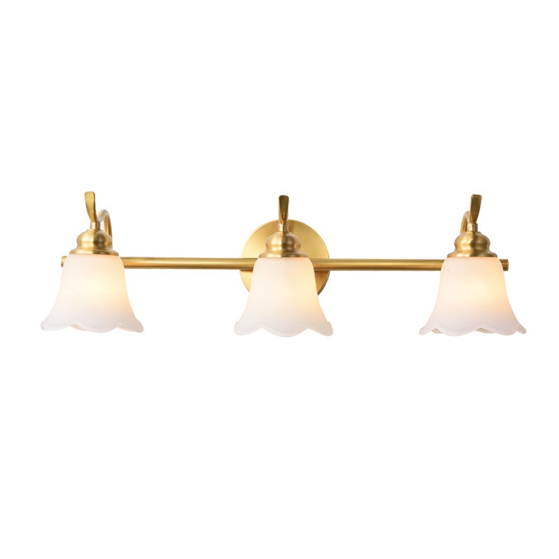 Traditional Flared Sconce 2/3 Lights White Glass Wall Mounted Vanity Light in Gold for Bathroom Clearhalo 'Vanity Lights' 'Wall Lights' Lighting' 222948