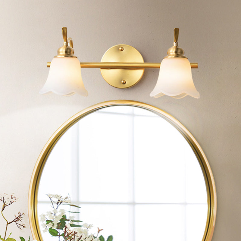 Traditional Flared Sconce 2/3 Lights White Glass Wall Mounted Vanity Light in Gold for Bathroom 2.0 Gold Clearhalo 'Vanity Lights' 'Wall Lights' Lighting' 222950