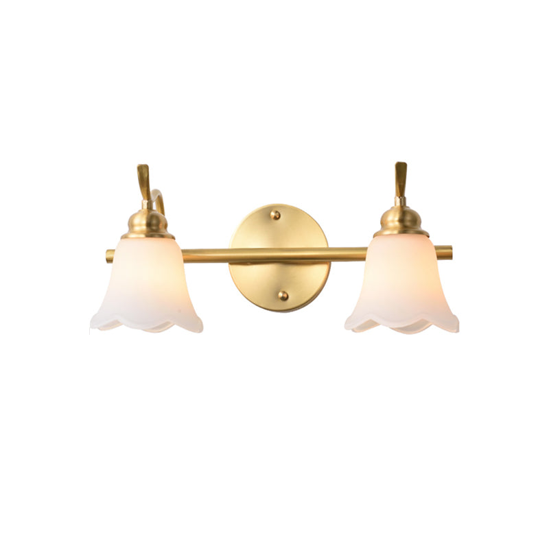 Traditional Flared Sconce 2/3 Lights White Glass Wall Mounted Vanity Light in Gold for Bathroom Clearhalo 'Vanity Lights' 'Wall Lights' Lighting' 222952