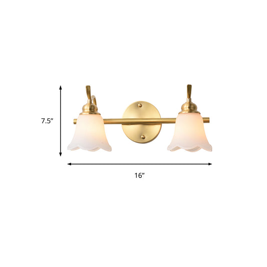 Traditional Flared Sconce 2/3 Lights White Glass Wall Mounted Vanity Light in Gold for Bathroom Clearhalo 'Vanity Lights' 'Wall Lights' Lighting' 222953