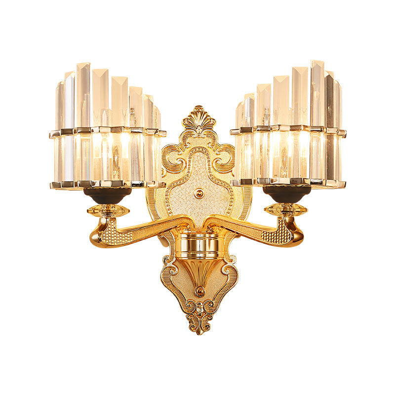 Clear Crystal Block Wall Light Modern Style 1/2-Light Sconce Lamp with Carved Backplate in Brass Clearhalo 'Modern wall lights' 'Modern' 'Wall Lamps & Sconces' 'Wall Lights' Lighting' 222957