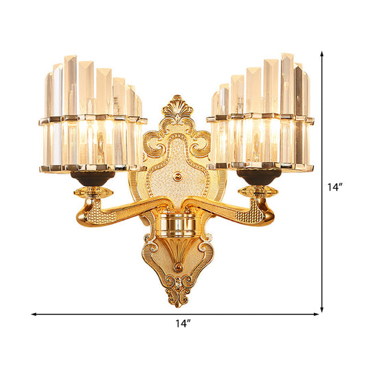Clear Crystal Block Wall Light Modern Style 1/2-Light Sconce Lamp with Carved Backplate in Brass Clearhalo 'Modern wall lights' 'Modern' 'Wall Lamps & Sconces' 'Wall Lights' Lighting' 222958
