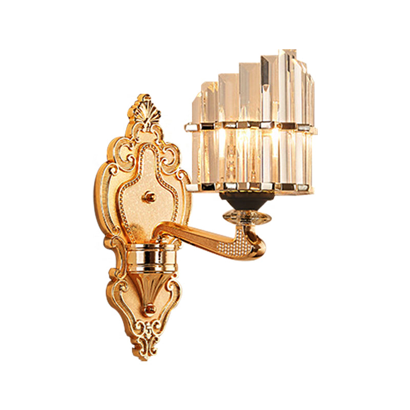 Clear Crystal Block Wall Light Modern Style 1/2-Light Sconce Lamp with Carved Backplate in Brass Clearhalo 'Modern wall lights' 'Modern' 'Wall Lamps & Sconces' 'Wall Lights' Lighting' 222961