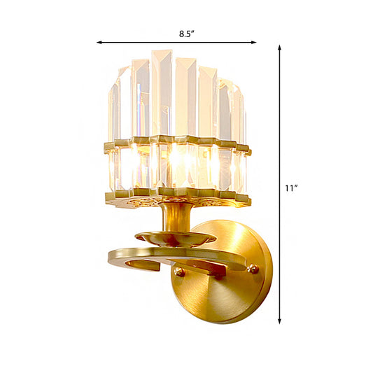 Clear Crystal Prism Wall Lighting Fixture Contemporary 1 Light Wall Lamp with Round Backplate in Brass Clearhalo 'Modern wall lights' 'Modern' 'Wall Lamps & Sconces' 'Wall Lights' Lighting' 223101