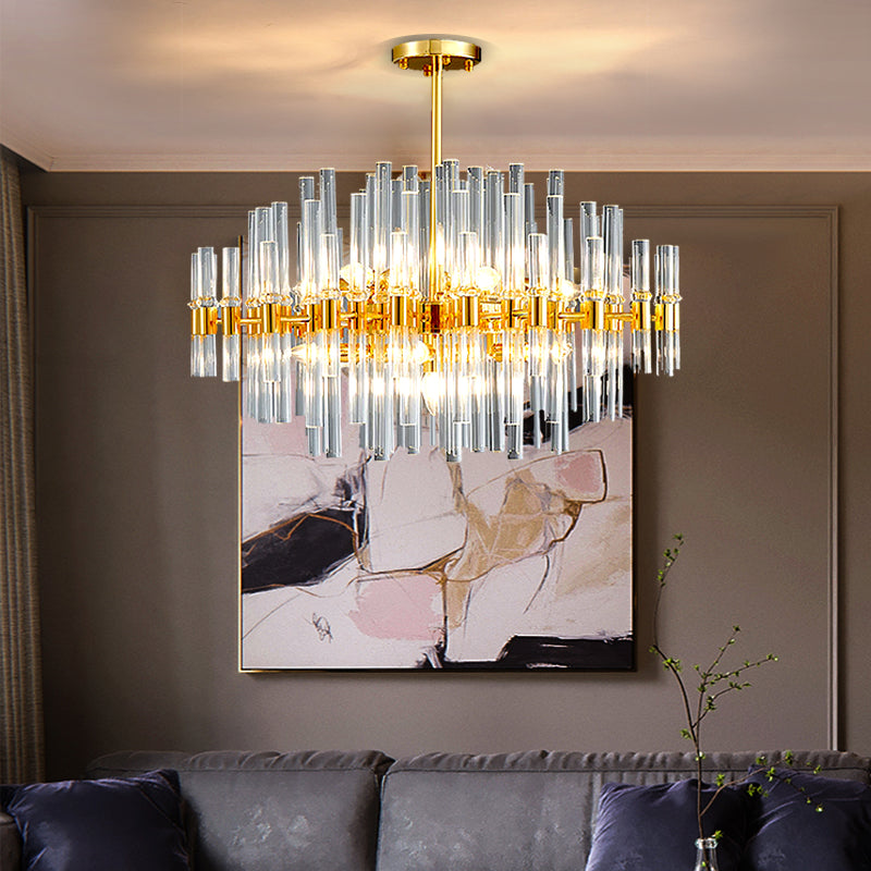 Oval Chandelier Lighting Modern Crystal Tube 5 Lights Gold Ceiling Pendant Light for Living Room Gold Clearhalo 'Ceiling Lights' 'Chandeliers' 'Modern Chandeliers' 'Modern' Lighting' 223119