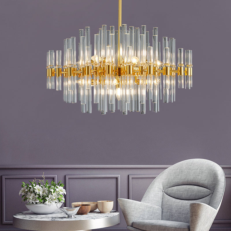 Oval Chandelier Lighting Modern Crystal Tube 5 Lights Gold Ceiling Pendant Light for Living Room Clearhalo 'Ceiling Lights' 'Chandeliers' 'Modern Chandeliers' 'Modern' Lighting' 223120