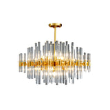 Oval Chandelier Lighting Modern Crystal Tube 5 Lights Gold Ceiling Pendant Light for Living Room Clearhalo 'Ceiling Lights' 'Chandeliers' 'Modern Chandeliers' 'Modern' Lighting' 223121