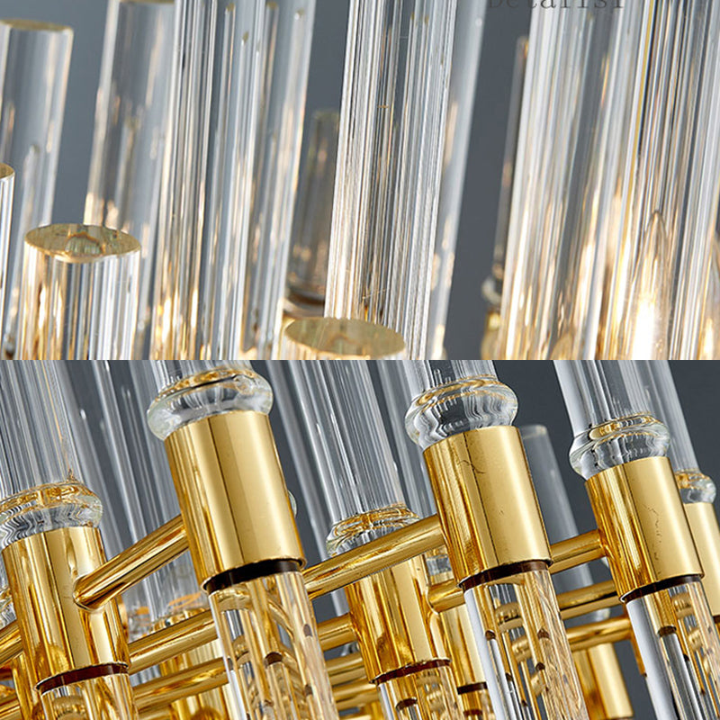 Oval Chandelier Lighting Modern Crystal Tube 5 Lights Gold Ceiling Pendant Light for Living Room Clearhalo 'Ceiling Lights' 'Chandeliers' 'Modern Chandeliers' 'Modern' Lighting' 223123