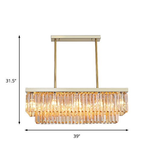 Rectangle Hanging Lamp Kit Contemporary Clear/Amber Crystal Block 8 Lights Dining Room Island Lamp, 31.5"/39" W Clearhalo 'Ceiling Lights' 'Island Lights' Lighting' 223128