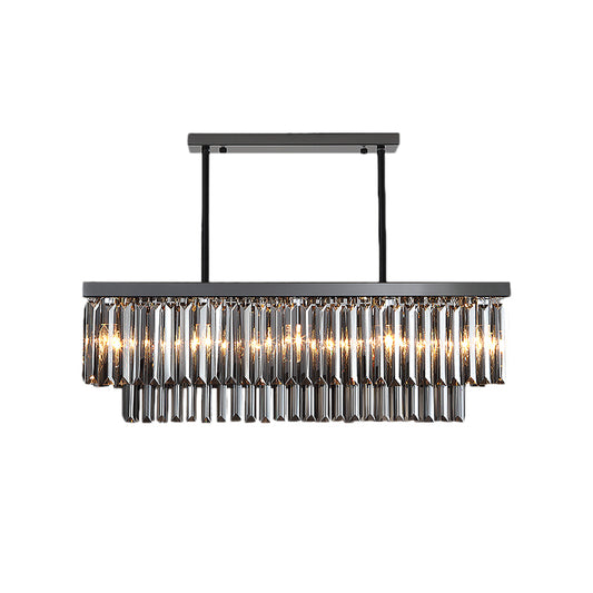 Rectangle Smoke Gray Crystal Block Island Lamp Modern 10 Lights Black Hanging Chandelier, 31.5"/39" Wide Smoke Gray Clearhalo 'Ceiling Lights' 'Island Lights' Lighting' 223137