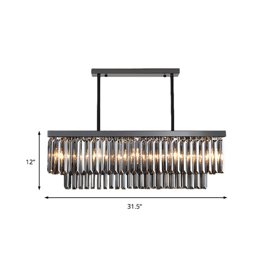 Rectangle Smoke Gray Crystal Block Island Lamp Modern 10 Lights Black Hanging Chandelier, 31.5"/39" Wide Clearhalo 'Ceiling Lights' 'Island Lights' Lighting' 223138