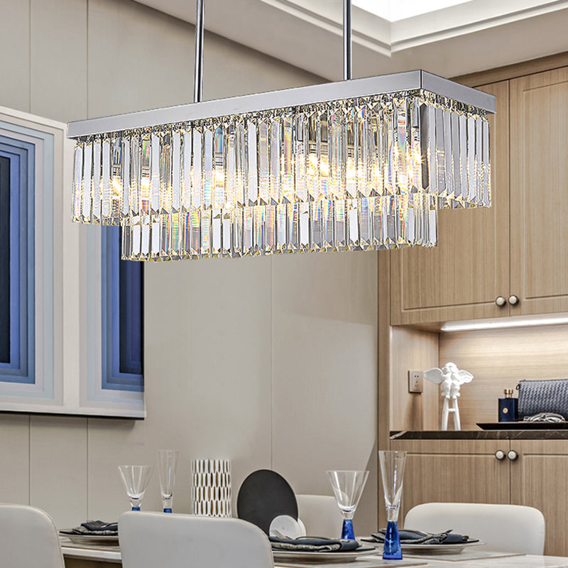 Rectangular Island Light Simple Clear Crystal Block 10 Lights Dining Room Ceiling Pendant, 31.5"/39" Wide Clearhalo 'Ceiling Lights' 'Island Lights' Lighting' 223142