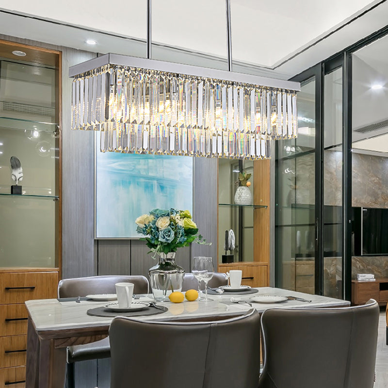 Rectangular Island Light Simple Clear Crystal Block 10 Lights Dining Room Ceiling Pendant, 31.5"/39" Wide Clear 31.5" Clearhalo 'Ceiling Lights' 'Island Lights' Lighting' 223143