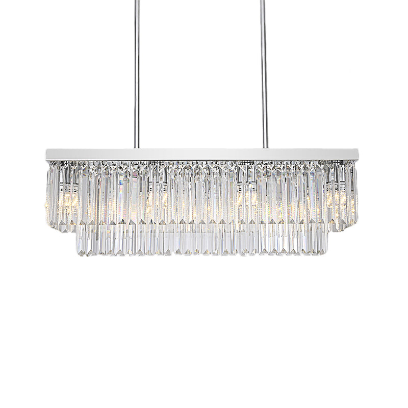 Rectangular Island Light Simple Clear Crystal Block 10 Lights Dining Room Ceiling Pendant, 31.5"/39" Wide Clearhalo 'Ceiling Lights' 'Island Lights' Lighting' 223144