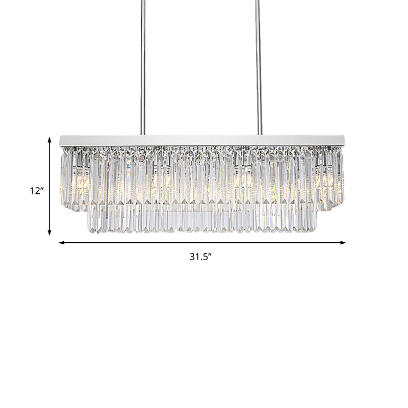 Rectangular Island Light Simple Clear Crystal Block 10 Lights Dining Room Ceiling Pendant, 31.5"/39" Wide Clearhalo 'Ceiling Lights' 'Island Lights' Lighting' 223145