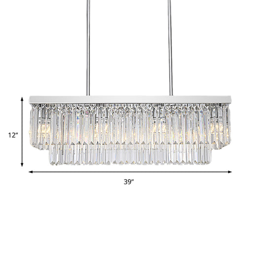 Rectangular Island Light Simple Clear Crystal Block 10 Lights Dining Room Ceiling Pendant, 31.5"/39" Wide Clearhalo 'Ceiling Lights' 'Island Lights' Lighting' 223146