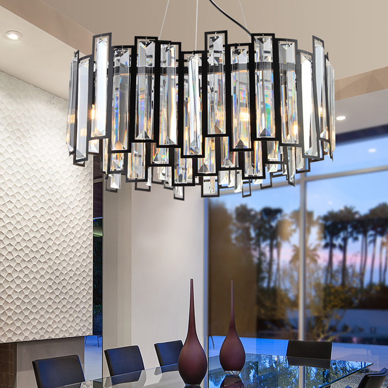 Modern Geometric Chandelier Light Kit Crystal Block with Black Metal Frame 12 Lights Bedroom Ceiling Light Clearhalo 'Ceiling Lights' 'Chandeliers' 'Modern Chandeliers' 'Modern' Lighting' 223149