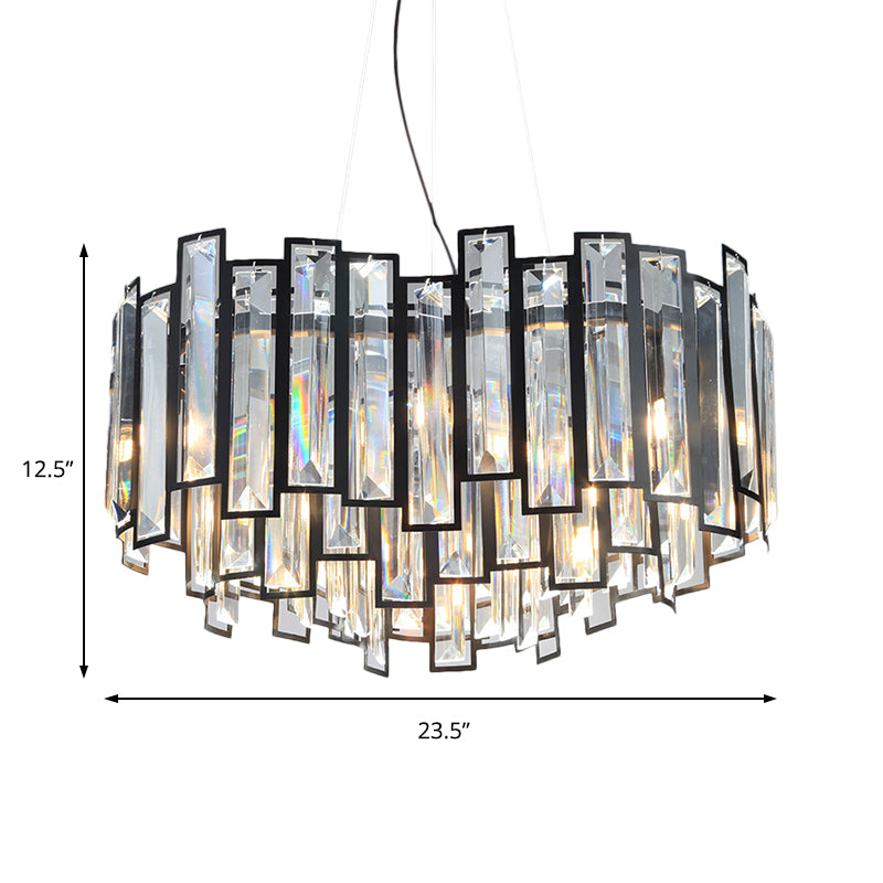 Modern Geometric Chandelier Light Kit Crystal Block with Black Metal Frame 12 Lights Bedroom Ceiling Light Clearhalo 'Ceiling Lights' 'Chandeliers' 'Modern Chandeliers' 'Modern' Lighting' 223151