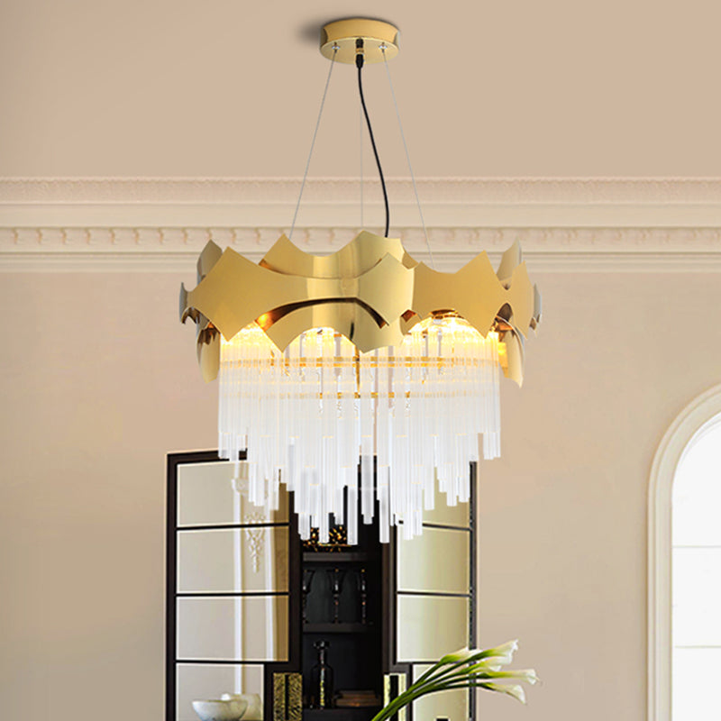 Tapered Chandelier Light Modern Ridged Clear Glass 6 Lights Gold Ceiling Pendant Gold Clearhalo 'Ceiling Lights' 'Chandeliers' 'Modern Chandeliers' 'Modern' Lighting' 223153