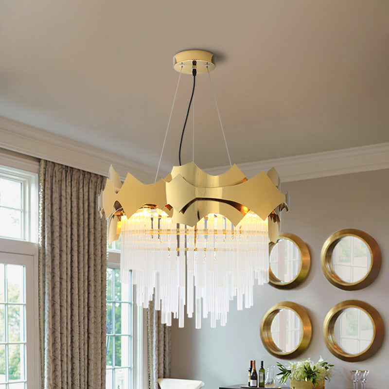 Tapered Chandelier Light Modern Ridged Clear Glass 6 Lights Gold Ceiling Pendant Clearhalo 'Ceiling Lights' 'Chandeliers' 'Modern Chandeliers' 'Modern' Lighting' 223154