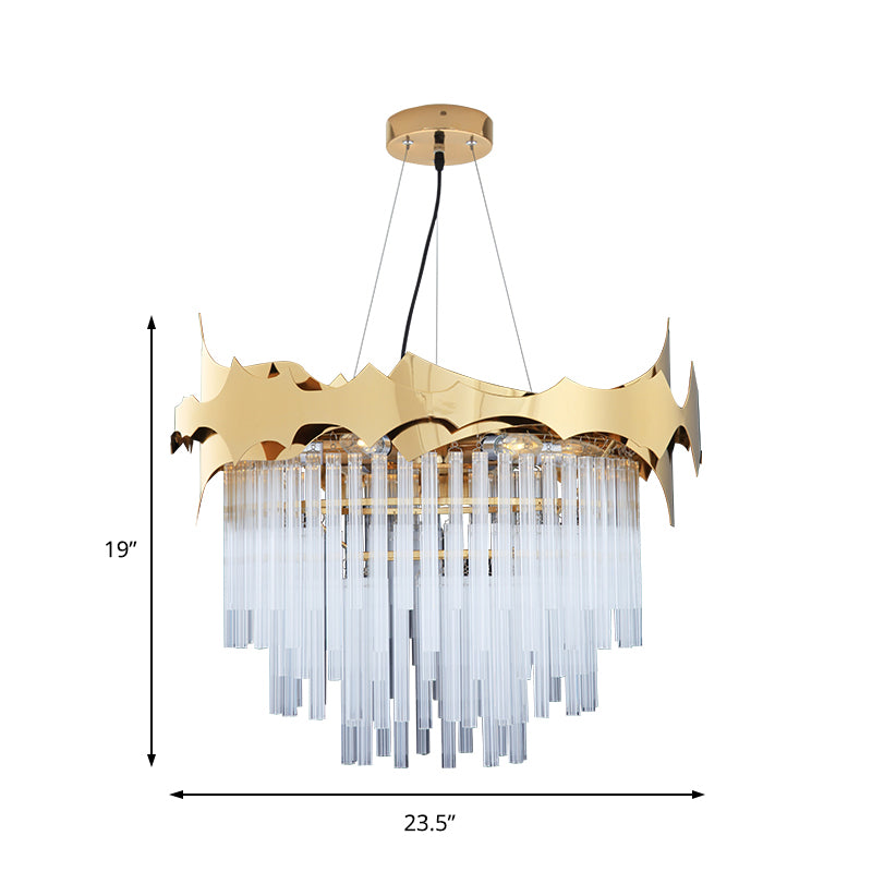 Tapered Chandelier Light Modern Ridged Clear Glass 6 Lights Gold Ceiling Pendant Clearhalo 'Ceiling Lights' 'Chandeliers' 'Modern Chandeliers' 'Modern' Lighting' 223156