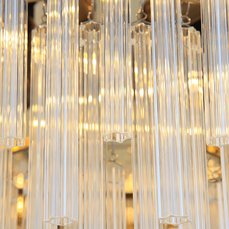 Tapered Chandelier Light Modern Ridged Clear Glass 6 Lights Gold Ceiling Pendant Clearhalo 'Ceiling Lights' 'Chandeliers' 'Modern Chandeliers' 'Modern' Lighting' 223159