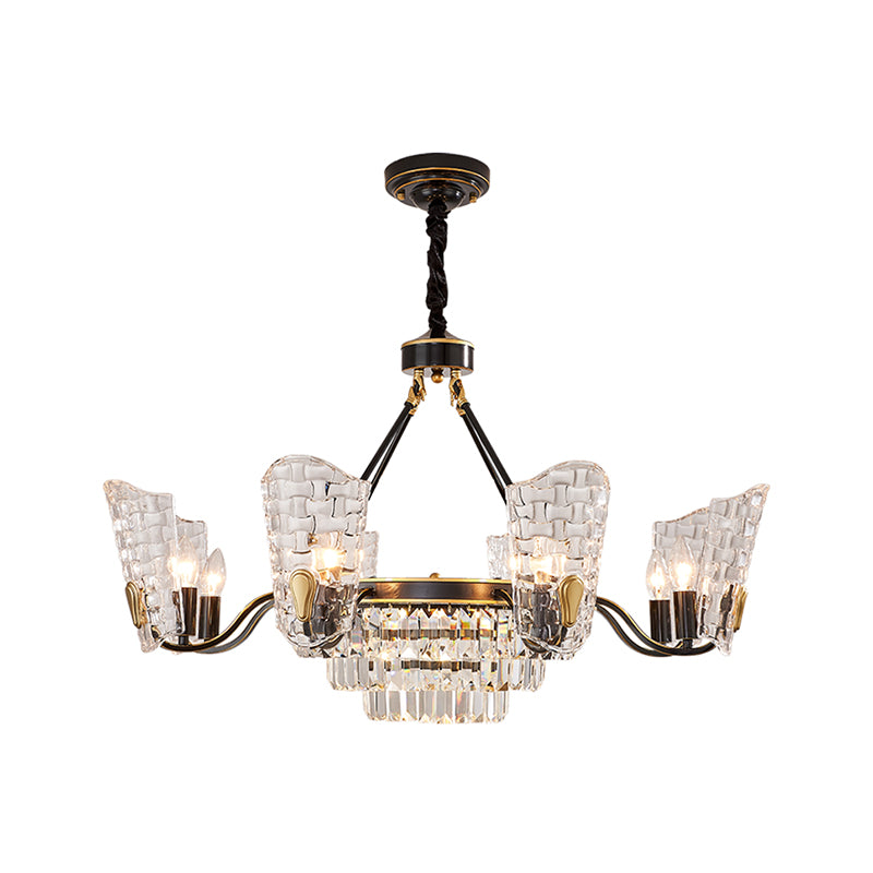 Carved Crystal Shield Shape Ceiling Chandelier Modern 4/6/8 Lights Black Hanging Light Kit Clearhalo 'Ceiling Lights' 'Chandeliers' 'Modern Chandeliers' 'Modern' Lighting' 223172