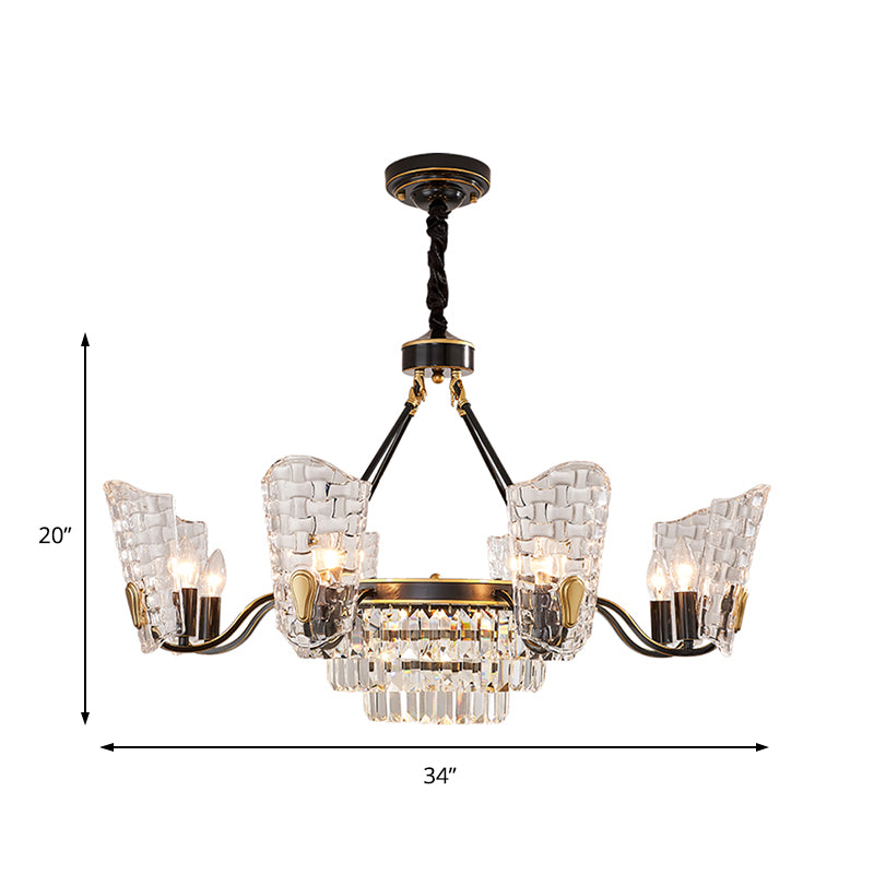 Carved Crystal Shield Shape Ceiling Chandelier Modern 4/6/8 Lights Black Hanging Light Kit Clearhalo 'Ceiling Lights' 'Chandeliers' 'Modern Chandeliers' 'Modern' Lighting' 223173