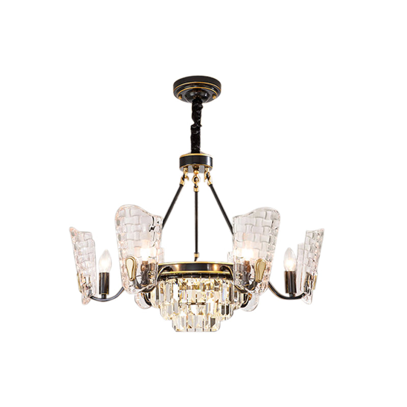 Carved Crystal Shield Shape Ceiling Chandelier Modern 4/6/8 Lights Black Hanging Light Kit Clearhalo 'Ceiling Lights' 'Chandeliers' 'Modern Chandeliers' 'Modern' Lighting' 223176