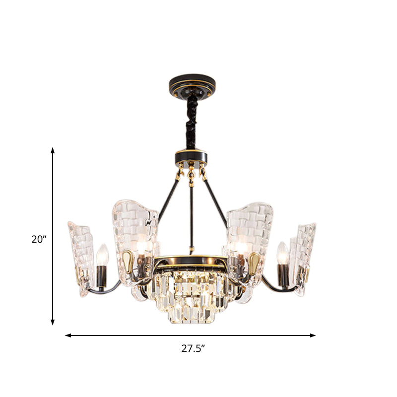 Carved Crystal Shield Shape Ceiling Chandelier Modern 4/6/8 Lights Black Hanging Light Kit Clearhalo 'Ceiling Lights' 'Chandeliers' 'Modern Chandeliers' 'Modern' Lighting' 223177