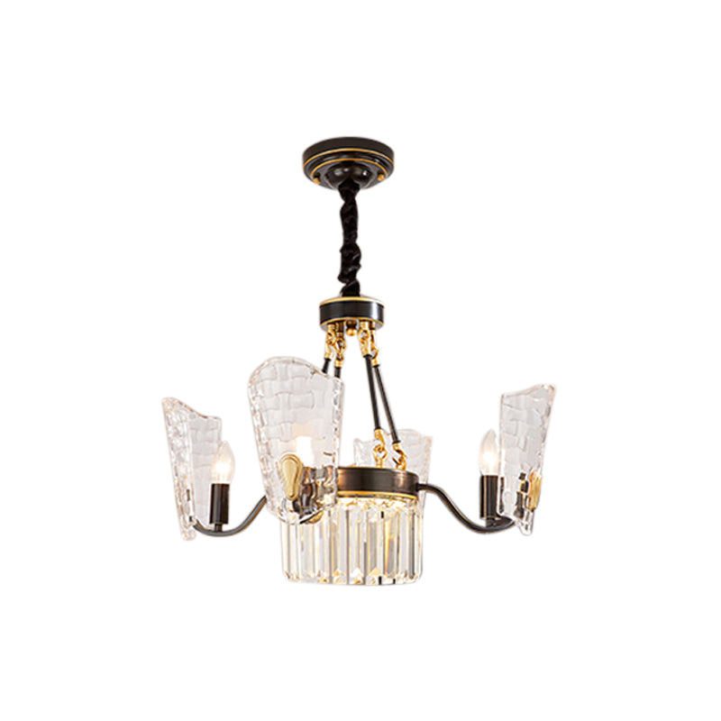 Carved Crystal Shield Shape Ceiling Chandelier Modern 4/6/8 Lights Black Hanging Light Kit Clearhalo 'Ceiling Lights' 'Chandeliers' 'Modern Chandeliers' 'Modern' Lighting' 223180