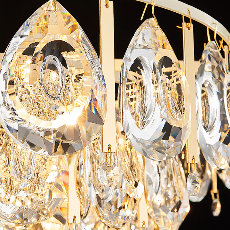 Round Teardrop Crystal Hanging Light Kit Contemporary 3/4 Lights Gold Chandelier Light, 16"/19.5" Wide Clearhalo 'Ceiling Lights' 'Chandeliers' 'Modern Chandeliers' 'Modern' Lighting' 223191