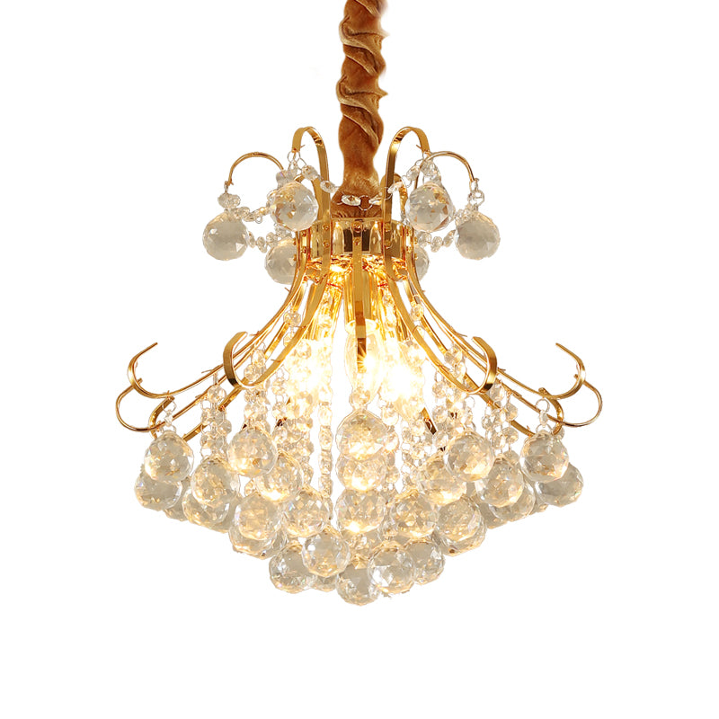 Flared Ceiling Light Modern Faceted Crystal Ball 3/4 Lights Gold Chandelier Light Fixture, 12"/16"/21.5" Wide Clearhalo 'Ceiling Lights' 'Chandeliers' 'Modern Chandeliers' 'Modern' Lighting' 223220