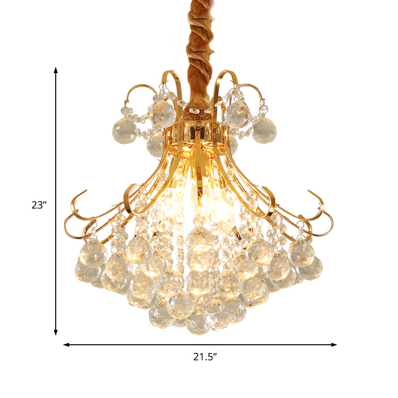 Flared Ceiling Light Modern Faceted Crystal Ball 3/4 Lights Gold Chandelier Light Fixture, 12"/16"/21.5" Wide Clearhalo 'Ceiling Lights' 'Chandeliers' 'Modern Chandeliers' 'Modern' Lighting' 223223