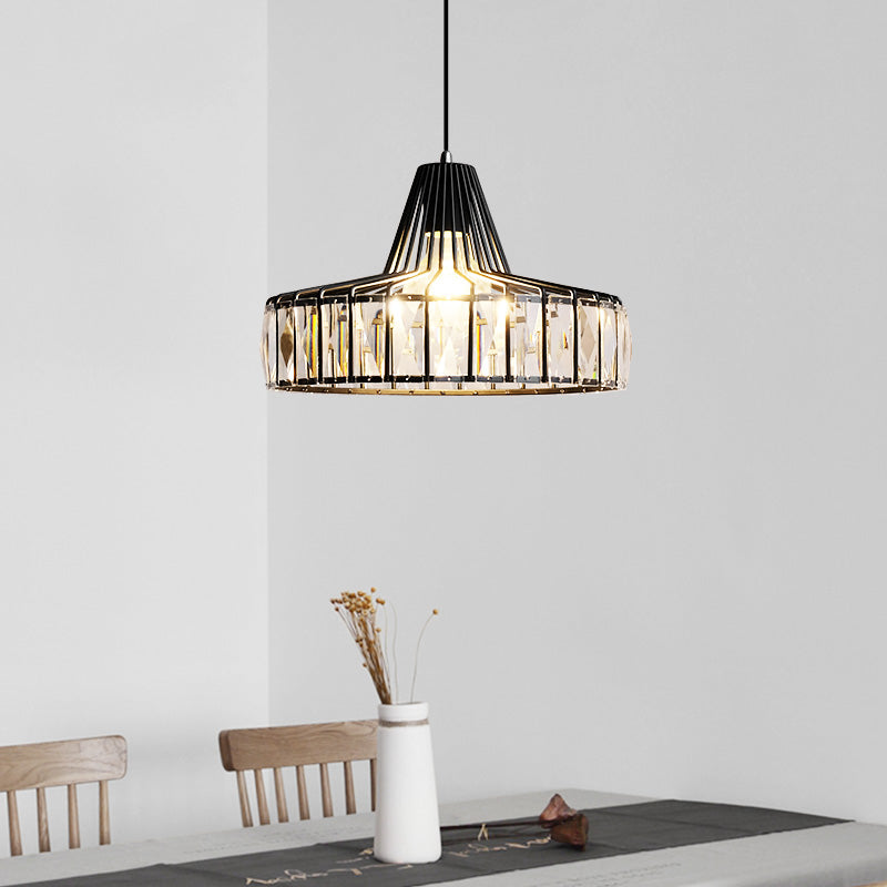 Black Barn Pendant Light Fixture Industrial 1 Light Crystal Block Hanging Light Kit, 10"/12.5" Wide Clearhalo 'Ceiling Lights' 'Modern Pendants' 'Modern' 'Pendant Lights' 'Pendants' Lighting' 223230