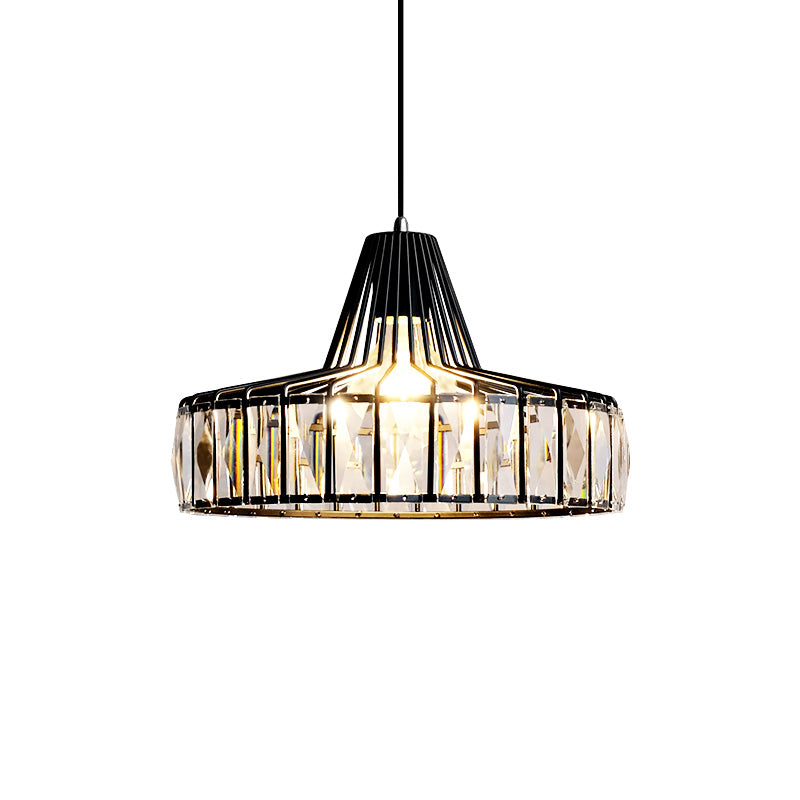 Black Barn Pendant Light Fixture Industrial 1 Light Crystal Block Hanging Light Kit, 10"/12.5" Wide Clearhalo 'Ceiling Lights' 'Modern Pendants' 'Modern' 'Pendant Lights' 'Pendants' Lighting' 223231