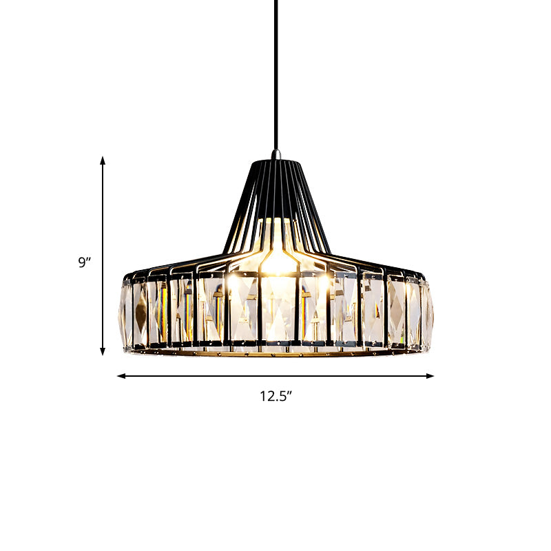 Black Barn Pendant Light Fixture Industrial 1 Light Crystal Block Hanging Light Kit, 10"/12.5" Wide Clearhalo 'Ceiling Lights' 'Modern Pendants' 'Modern' 'Pendant Lights' 'Pendants' Lighting' 223232