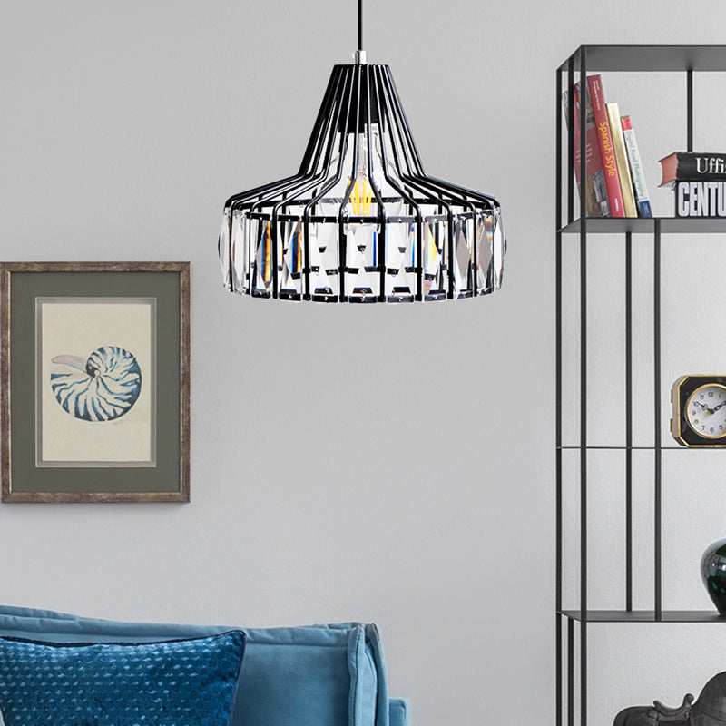 Black Barn Pendant Light Fixture Industrial 1 Light Crystal Block Hanging Light Kit, 10"/12.5" Wide Black 10" Clearhalo 'Ceiling Lights' 'Modern Pendants' 'Modern' 'Pendant Lights' 'Pendants' Lighting' 223233