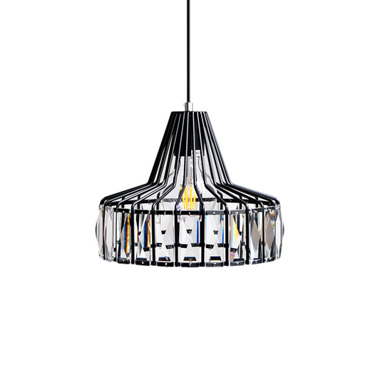 Black Barn Pendant Light Fixture Industrial 1 Light Crystal Block Hanging Light Kit, 10"/12.5" Wide Clearhalo 'Ceiling Lights' 'Modern Pendants' 'Modern' 'Pendant Lights' 'Pendants' Lighting' 223234